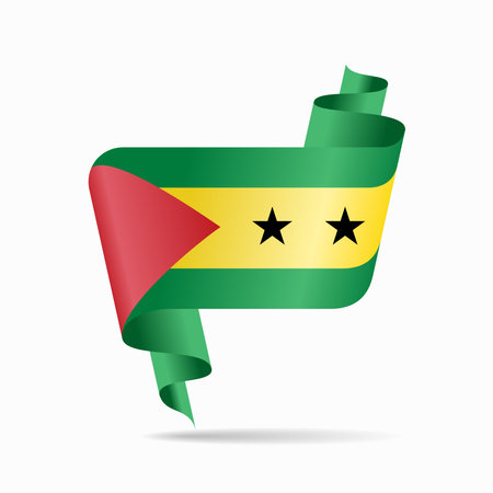 Sao Tome and Principe flag wavy ribbon abstract background. Vector illustration.のイラスト素材