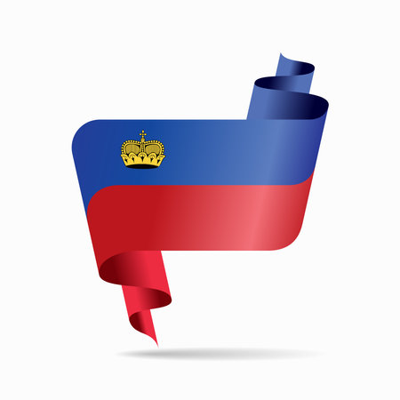 Liechtenstein flag wavy ribbon abstract background. Vector illustration.のイラスト素材