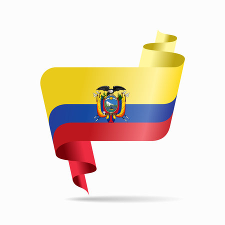 Ecuadorian flag wavy ribbon abstract background. Vector illustration.のイラスト素材