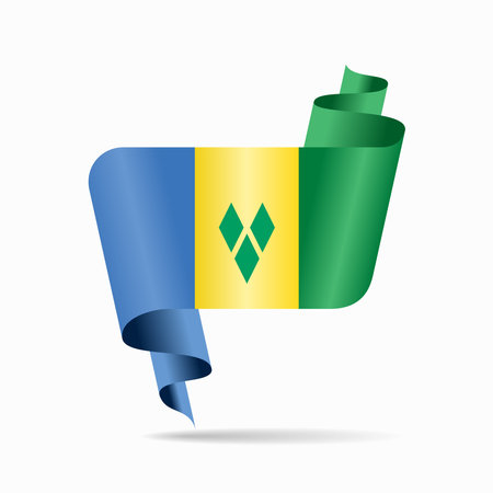 Saint Vincent and the Grenadines flag wavy ribbon abstract background. Vector illustration.のイラスト素材