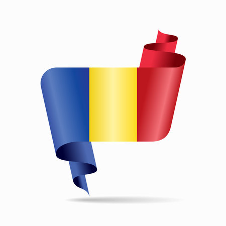Romanian flag wavy ribbon abstract background. Vector illustration.のイラスト素材