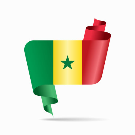 Senegalese flag wavy ribbon abstract background. Vector illustration.のイラスト素材