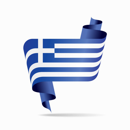 Greek flag wavy ribbon abstract background. Vector illustration.のイラスト素材