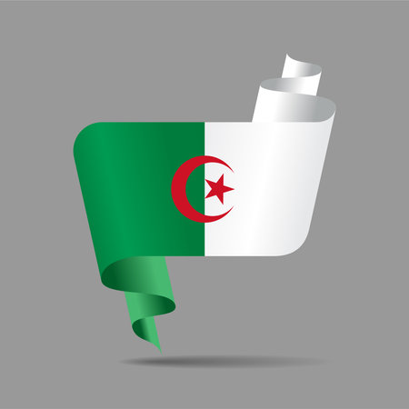 Algerian flag wavy ribbon abstract background. Vector illustration.のイラスト素材