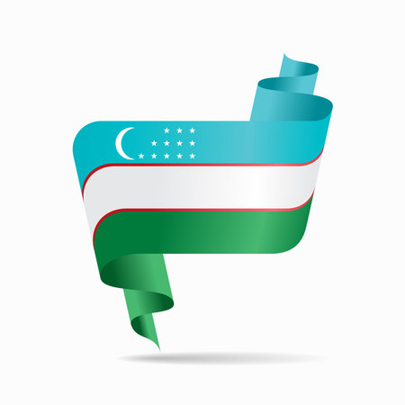 Uzbekistani flag wavy ribbon abstract background. Vector illustration.のイラスト素材