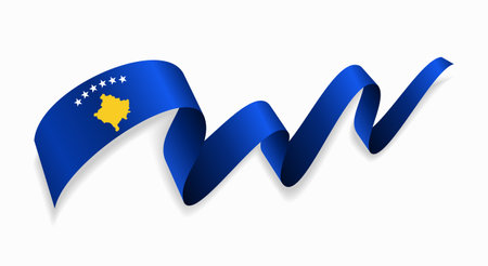 Kosovo flag wavy abstract background. Vector illustration.のイラスト素材