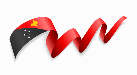 Papua New Guinea flag wavy abstract background. Vector illustration.のイラスト素材