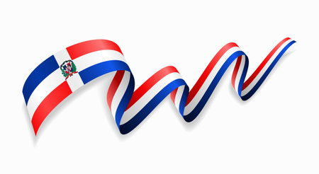 Dominican Republic flag wavy abstract background. Vector illustration.のイラスト素材