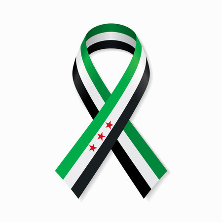 Syrian flag stripe ribbon wavy background layout. Vector illustration.のイラスト素材