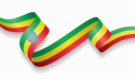 Ethiopian flag wavy abstract background. Vector illustration.のイラスト素材