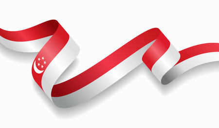 Singaporean flag wavy abstract background. Vector illustration.のイラスト素材