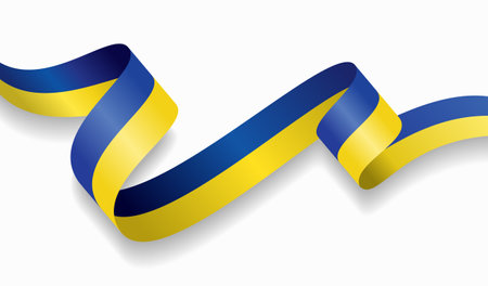 Ukrainian flag wavy abstract background. Vector illustration.のイラスト素材