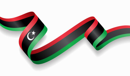 Libyan flag wavy abstract background. Vector illustration.のイラスト素材