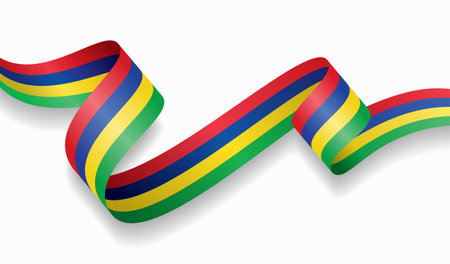 Mauritius flag wavy abstract background. Vector illustration.のイラスト素材