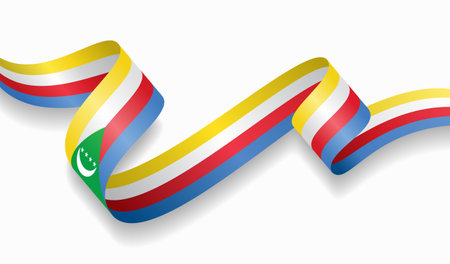 Comoros flag wavy abstract background. Vector illustration.のイラスト素材
