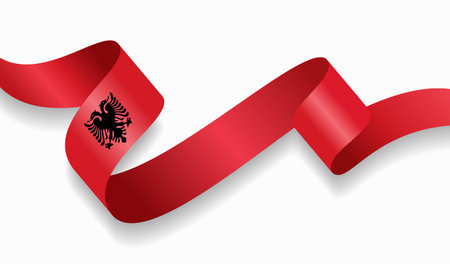 Albanian flag wavy abstract background. Vector illustration.のイラスト素材