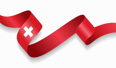 Swiss flag wavy abstract background. Vector illustration.のイラスト素材