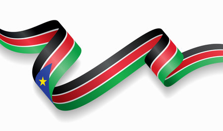 South Sudan flag wavy abstract background. Vector illustration.のイラスト素材