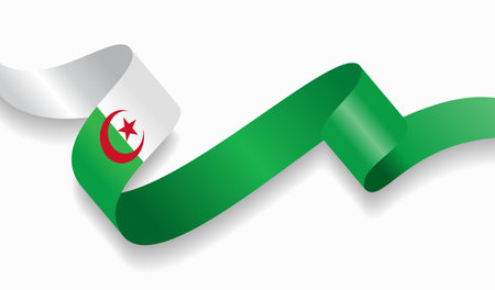 Algerian flag wavy abstract background. Vector illustration.のイラスト素材