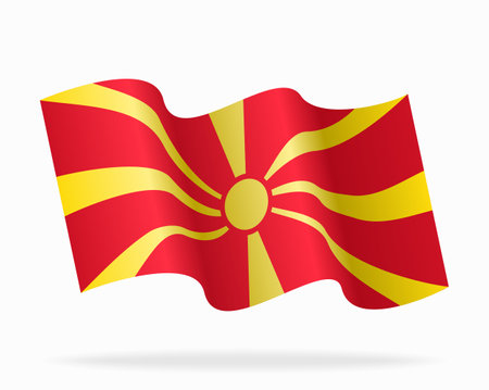 North Macedonian flag wavy background layout. Vector illustration.のイラスト素材