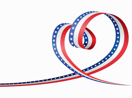 American flag heart shaped ribbon. Vector illustration.のイラスト素材