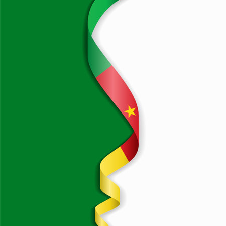 Cameroon flag wavy abstract background layout. Vector illustration.のイラスト素材