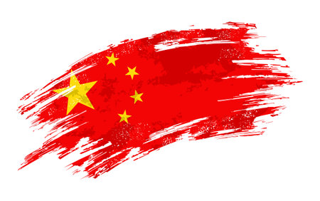 Chinese flag brush stroke grunge background. Vector illustration.のイラスト素材