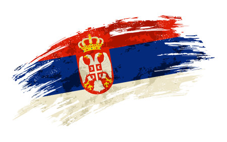 Serbian flag brush stroke grunge background. Vector illustration.のイラスト素材