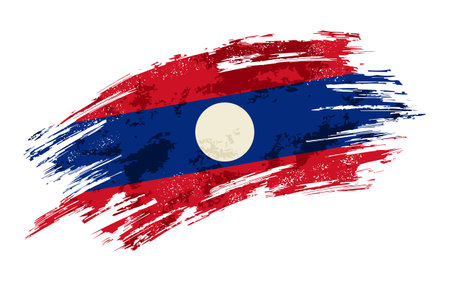 Laotian flag brush stroke grunge background. Vector illustration.のイラスト素材