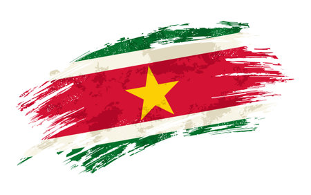 Surinamese flag brush stroke grunge background. Vector illustration.のイラスト素材