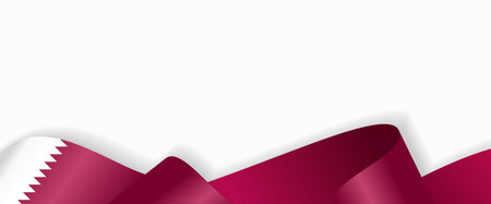 Qatari flag stylized wavy ribbon abstract background layout. Vector illustration.のイラスト素材