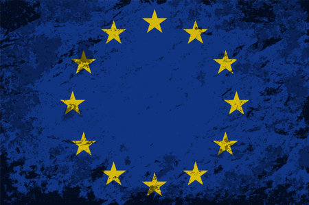 European Union flag brush stroke grunge style background. Vector illustration.