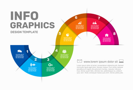 Colorful infographic with panels , icons, and text for organizing concepts, steps, or categories. Vector.のイラスト素材