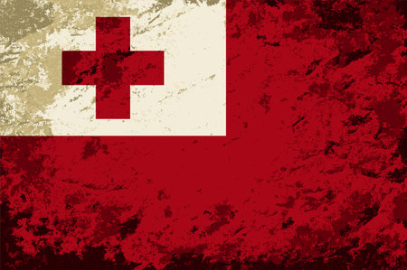 Tonga flag brush stroke grunge style background layout. Vector illustration.のイラスト素材