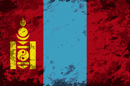 Mongolian flag brush stroke grunge style background layout. Vector illustration.のイラスト素材