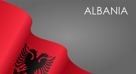 Albanian flag waving on gray background layout. Vector illustration.のイラスト素材