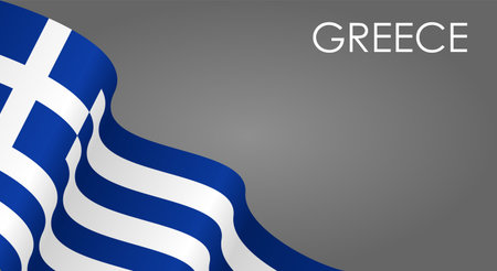 Greek flag waving on gray background layout. Vector illustration.のイラスト素材