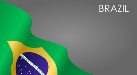 Brazilian flag waving on gray background layout. Vector illustration.のイラスト素材