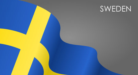 Swedish flag waving on gray background layout. Vector illustration.のイラスト素材
