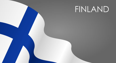 Finnish flag waving on gray background layout. Vector illustration.のイラスト素材