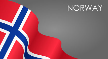 Norwegian flag waving on gray background layout. Vector illustration.のイラスト素材