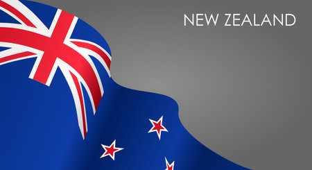 New Zealand flag waving on gray background layout. Vector illustration.のイラスト素材