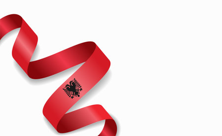 Albanian flag stylized wavy ribbon, symbolizing national pride, celebration, or cultural identity. Vector illustration.のイラスト素材
