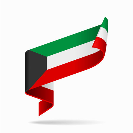 Kuwaiti flag ribbon icon for patriotic, cultural, or national-themed designs. Vector illustration.のイラスト素材