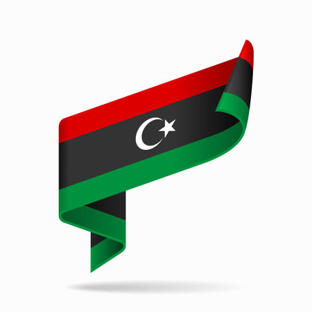 Libyan flag ribbon icon for patriotic, cultural, or national-themed designs. Vector illustration.のイラスト素材