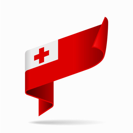 Tongan flag ribbon icon for patriotic, cultural, or national-themed designs. Vector illustration.のイラスト素材