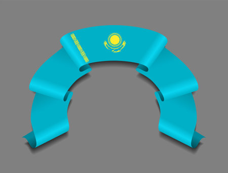 Kazakhstan flag circular wavy ribbon, symbolizing national pride, ideal for patriotic badges, certificates, or cultural design themes. Vector illustration.のイラスト素材