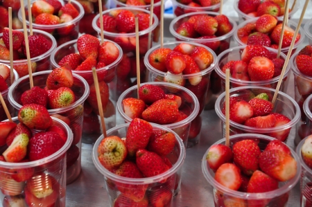 Strawberry  with Sugar In a Cup, Thailandの写真素材