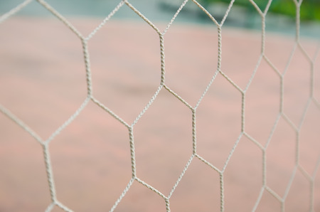 white football net, green grass ,futsal goalの写真素材