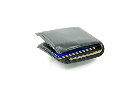 Wallet with banknotes on white backgroundの写真素材